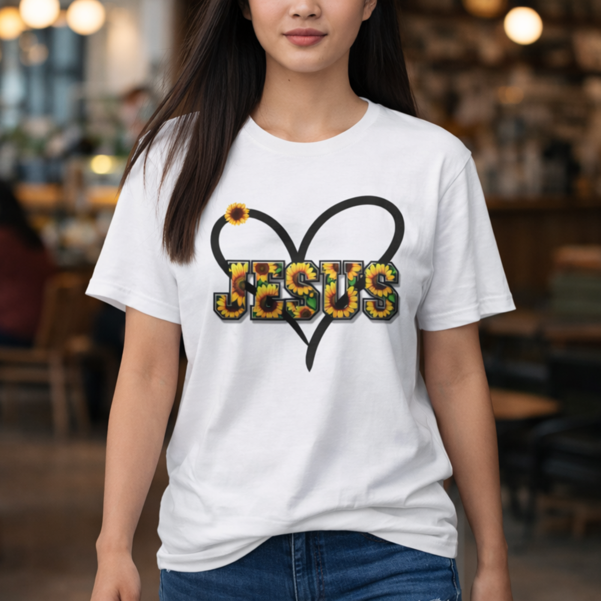 Jesus Sunflower Heart Tee | Christian Women's Shirt