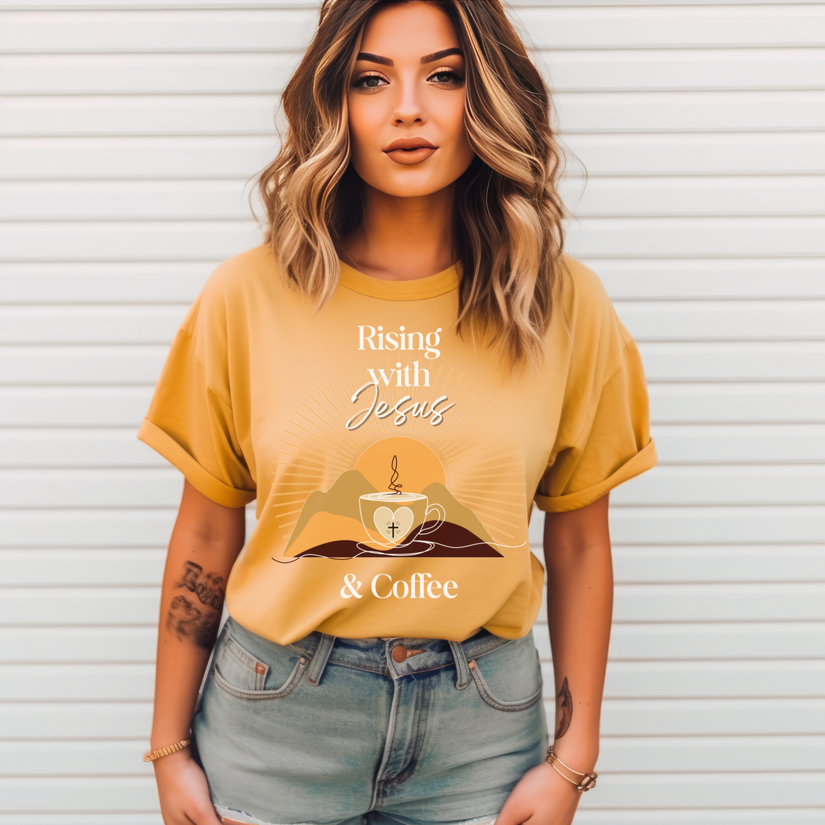 Rising with Jesus & Coffee Tee | Vintage Christian Tee