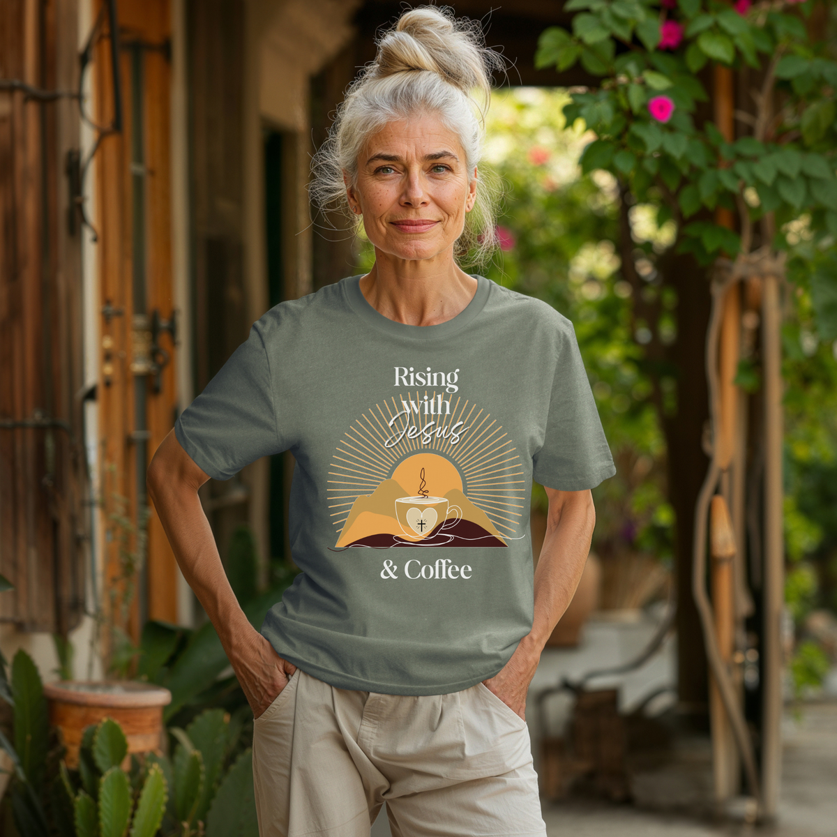 Rising with Jesus & Coffee Tee | Vintage Christian Tee
