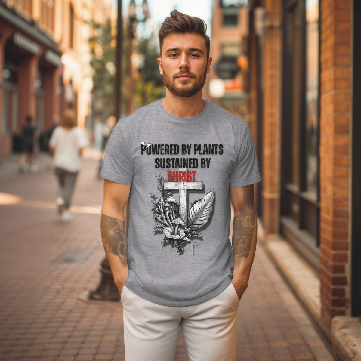 Powered by Plants Sustained by Christ | Christian Tee