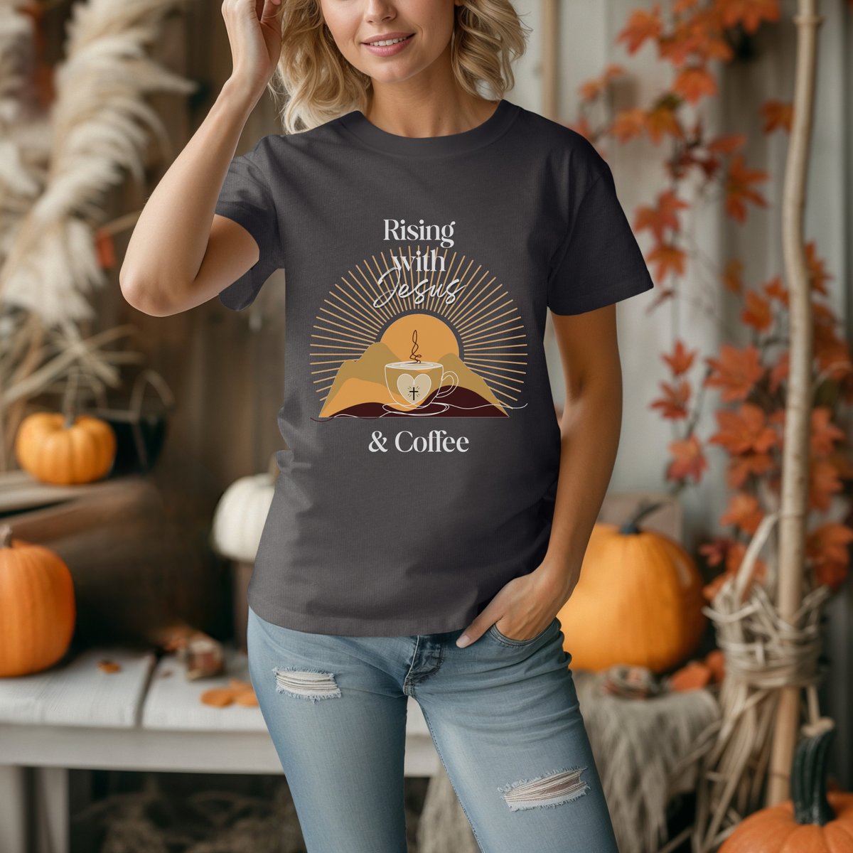Rising with Jesus & Coffee Tee | Vintage Christian Tee