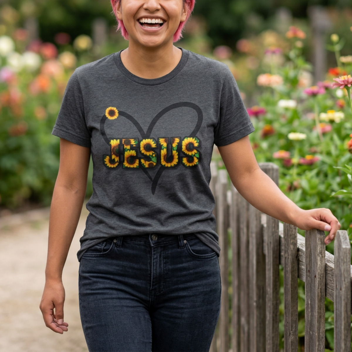 Jesus Sunflower Heart Tee | Christian Women's Shirt