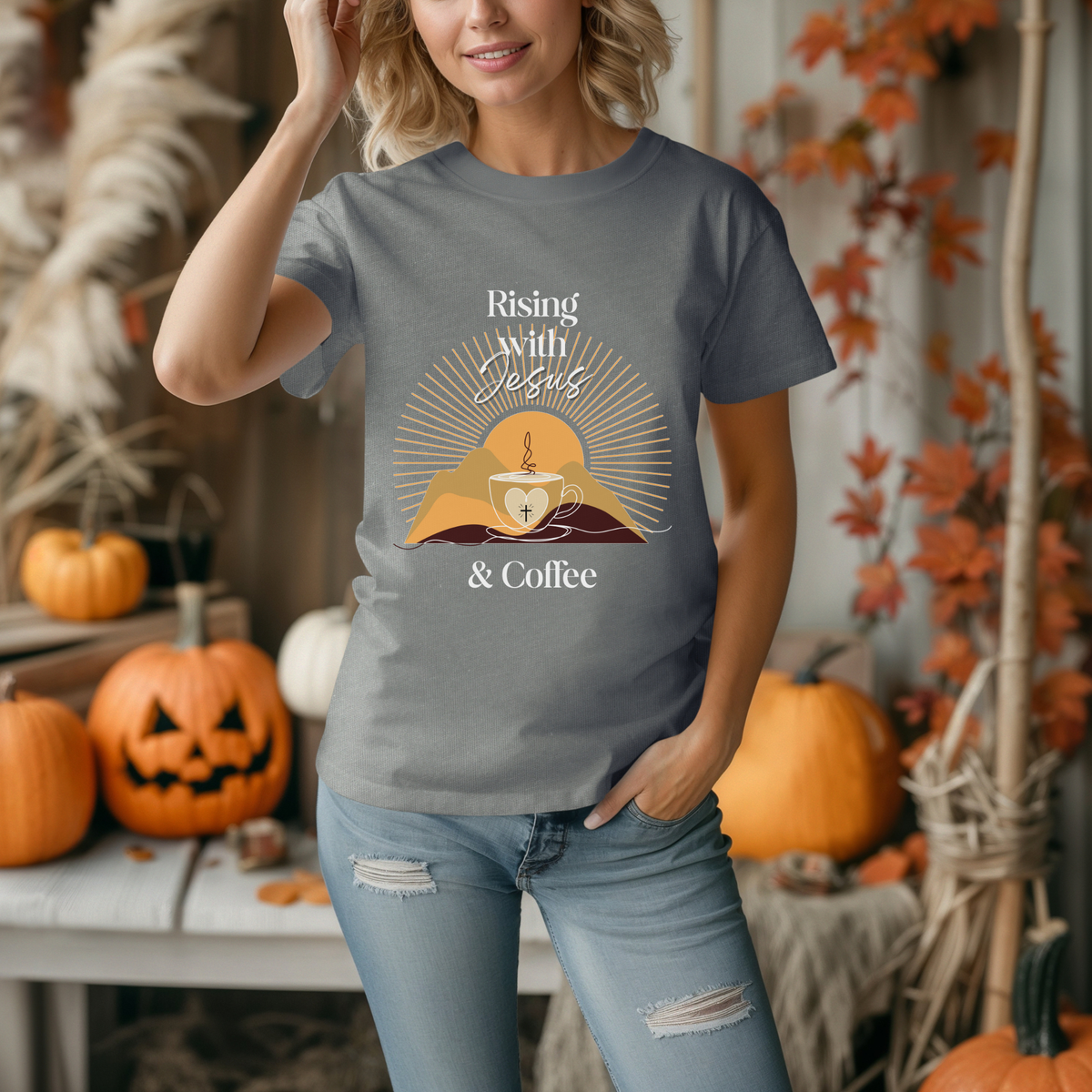 Rising with Jesus & Coffee Tee | Vintage Christian Tee