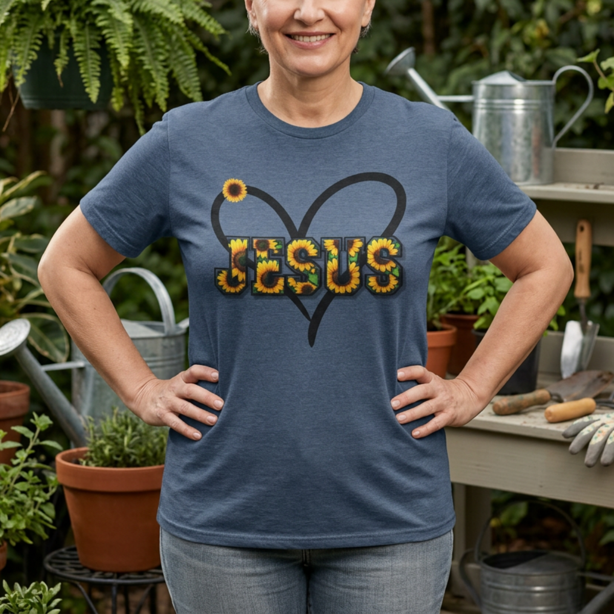 Jesus Sunflower Heart Tee | Christian Women's Shirt