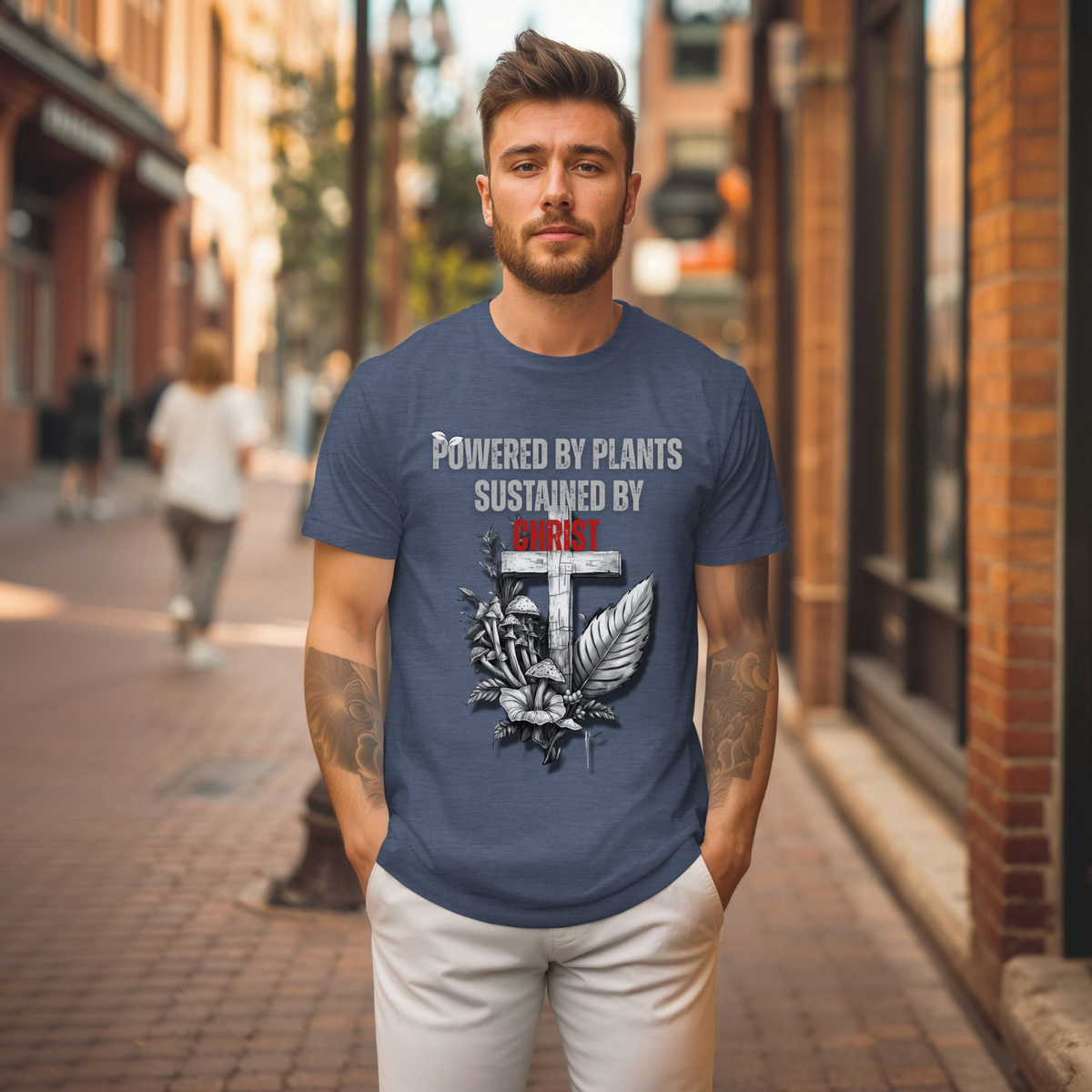 Powered by Plants Sustained by Christ | Christian Tee