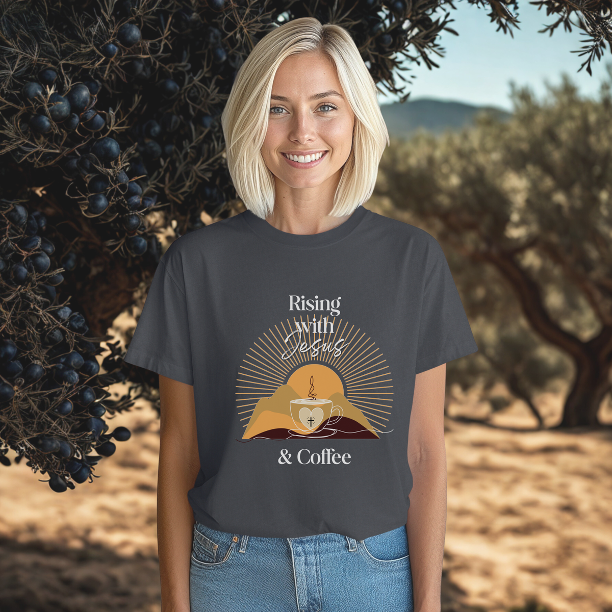 Rising with Jesus & Coffee Tee | Vintage Christian Tee