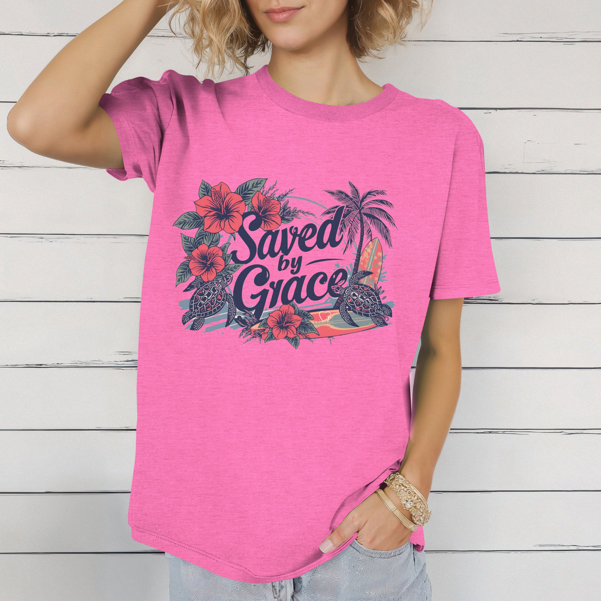 Saved By Grace Tee | Vintage Christian Beach Shirt