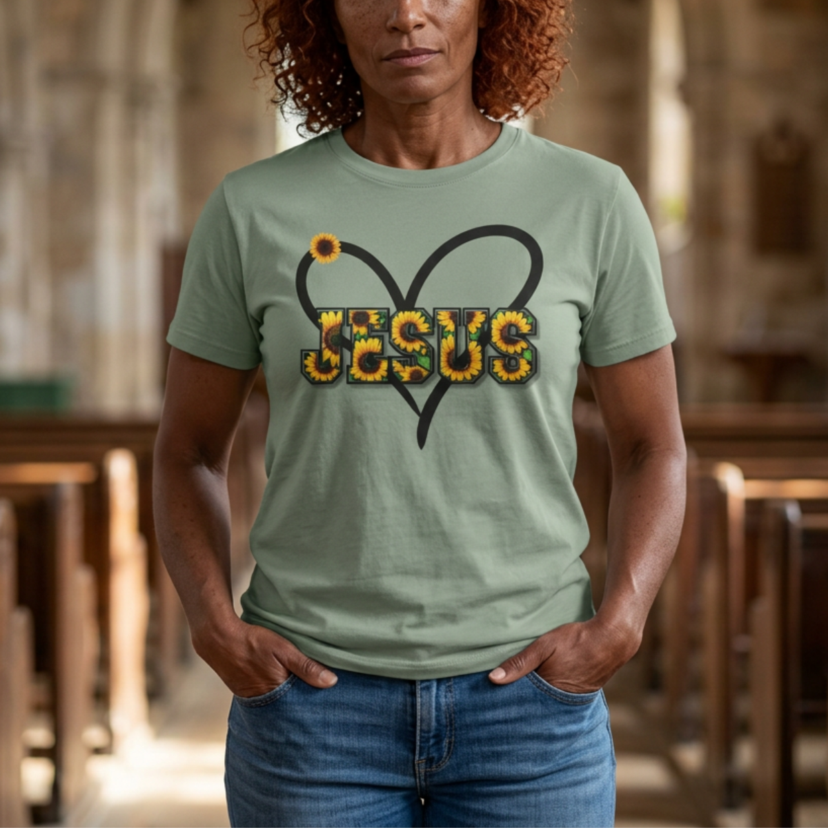 Jesus Sunflower Heart Tee | Christian Women's Shirt