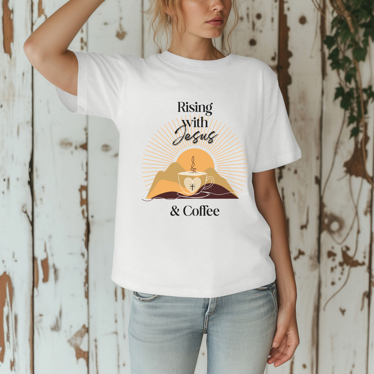 Rising with Jesus & Coffee Tee | Vintage Christian Tee