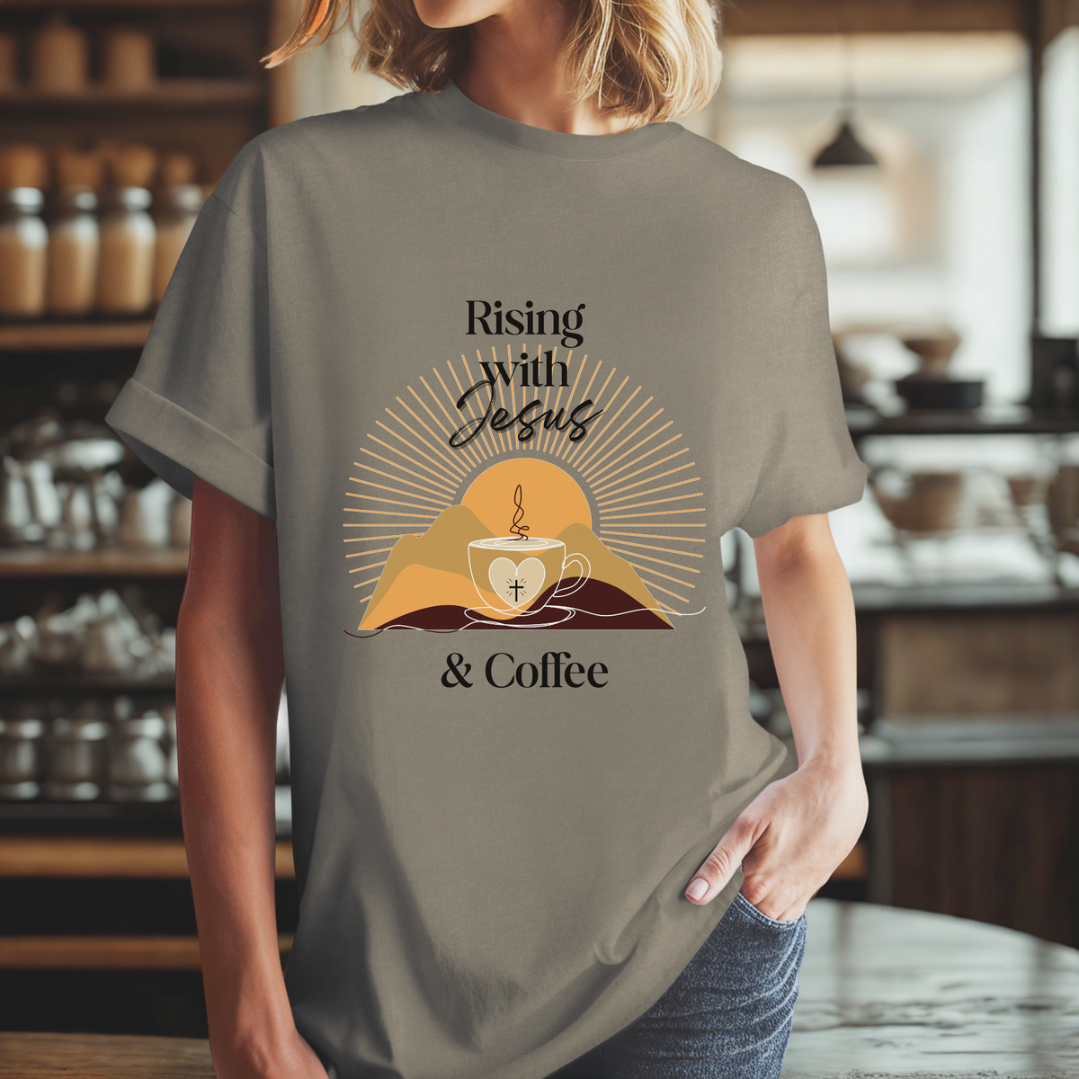 Rising with Jesus & Coffee Tee | Vintage Christian Tee