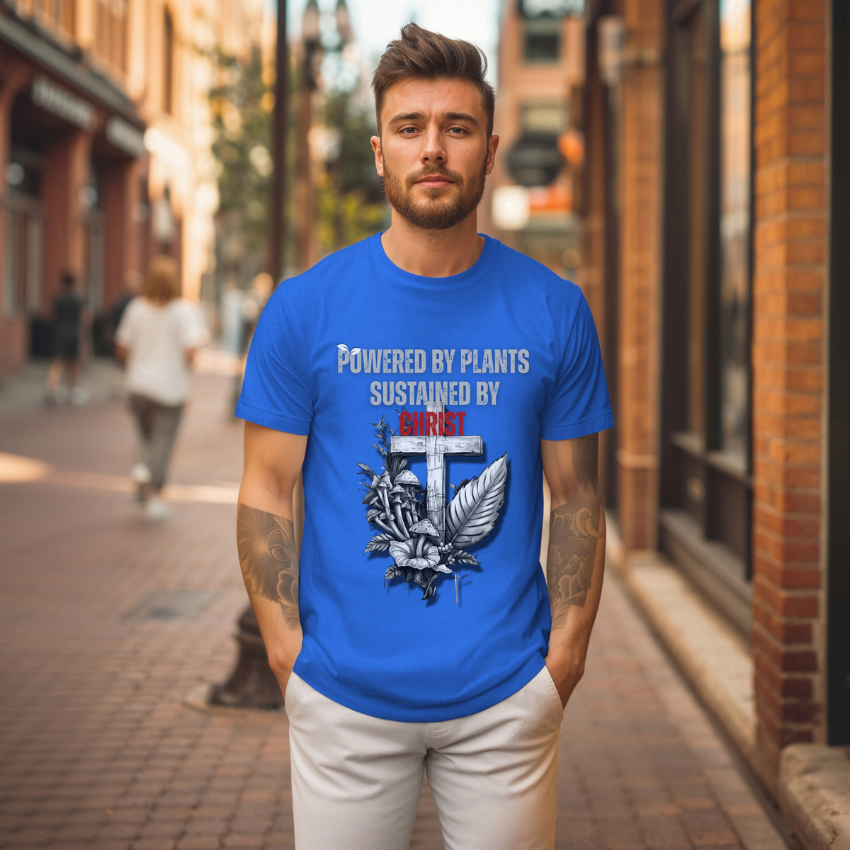 Powered by Plants Sustained by Christ | Christian Tee