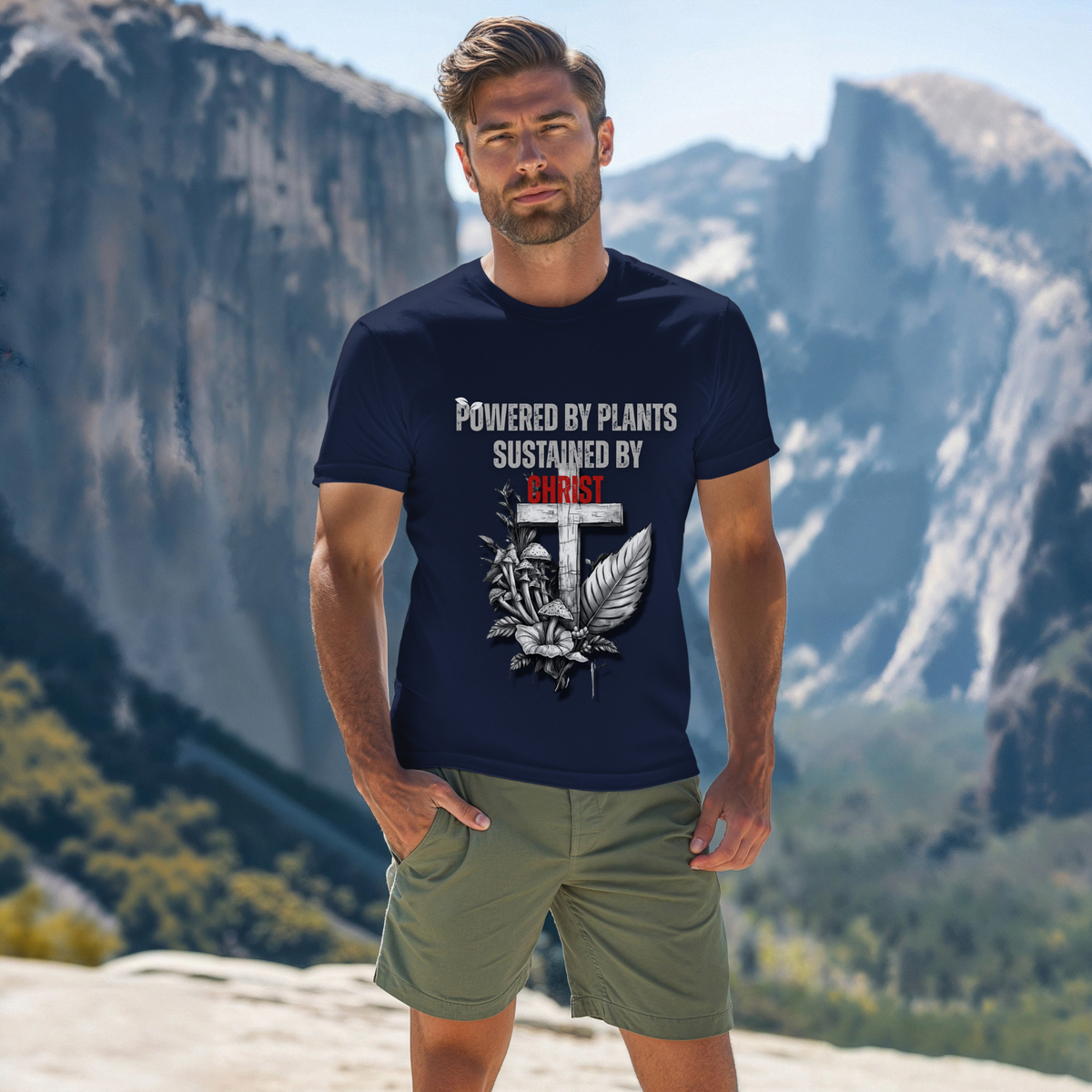 Powered by Plants Sustained by Christ | Christian Tee