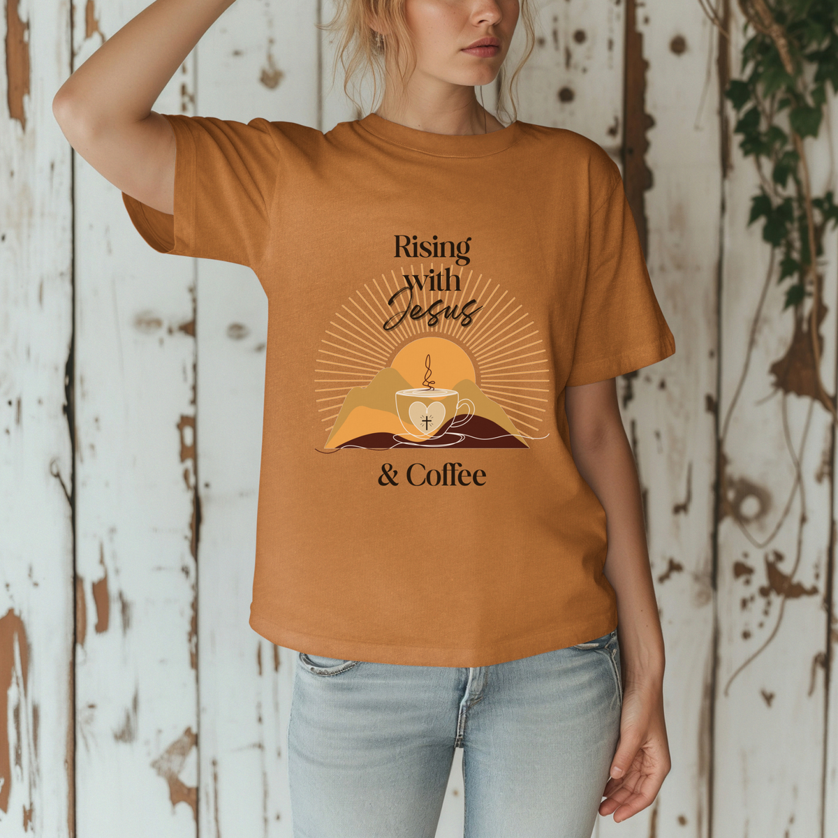 Rising with Jesus & Coffee Tee | Vintage Christian Tee