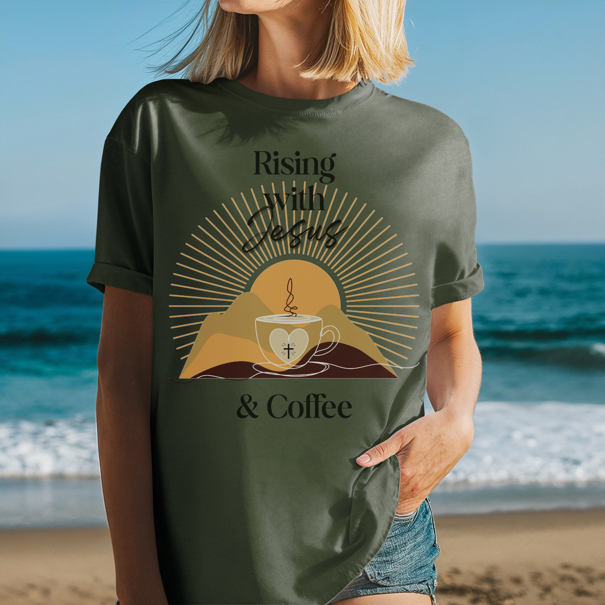 Rising with Jesus & Coffee Tee | Vintage Christian Tee